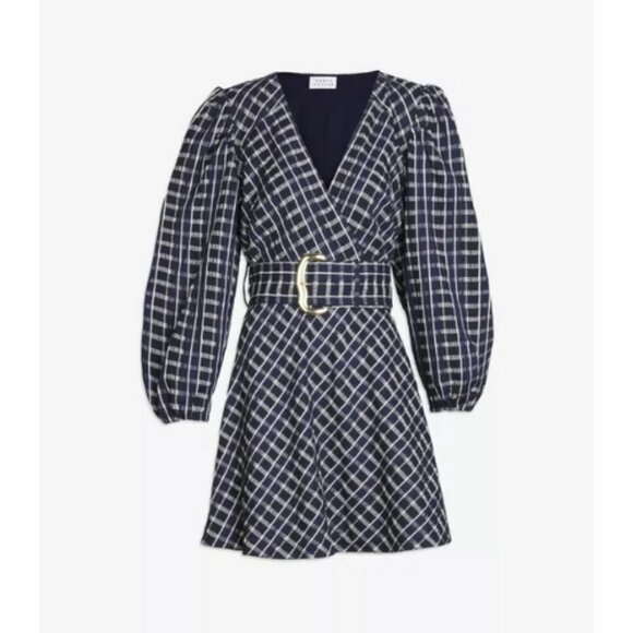New! Tanya Taylor Nicola Puff-Sleeve Belted Check Mini Dress nwt 17334 - Picture 4 of 15